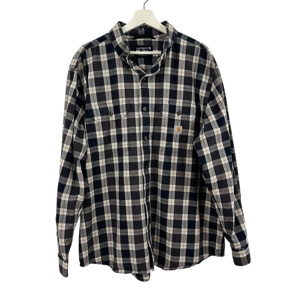 Carhartt Men’s Loose Fit Plaid Blue Button Down Long Sleeve Shirt Size XL
